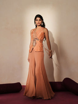 ISHA GUPTA TAYAL - Brown Morchakra Waistcoat and Sharara Set