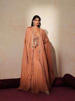 ISHA GUPTA TAYAL - Peach Morni Waistcoat and Sharara Set
