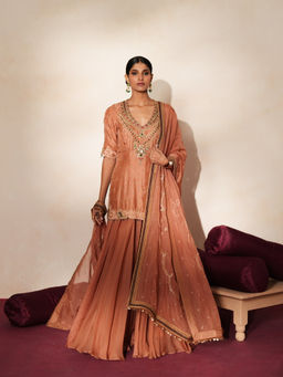 ISHA GUPTA TAYAL - Brown Mrinalika Kurta and Sharara Set with Dupatta