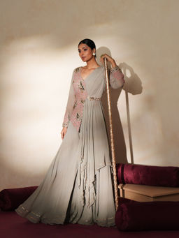 ISHA GUPTA TAYAL - Grey Chamak Sharara and Jacket Set