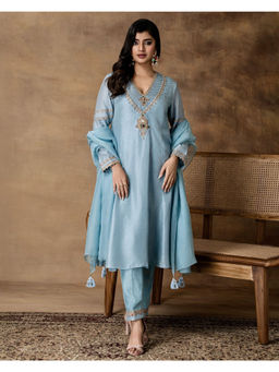 ISHA GUPTA TAYAL - Blue Rumi Silk Embroidered Kurta and Pant with Dupatta and Inner