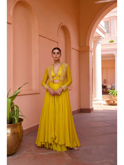 ISHA GUPTA TAYAL - Yellow Amruta Khanvilkar In Mastani Top and Sharara and Jacket Set
