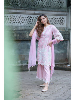 SURABHI ARYA - Lavender Cotton Embroidered Kurta With Pant and Dupatta