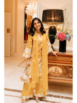 SURABHI ARYA - Yellow Cotton Embroidered Kurta With Sharara and Dupatta