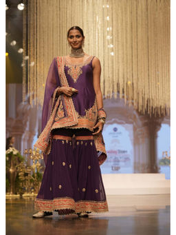 Sheetal Batra - Maziyah - Deep Purple Short Kurta with Garara and Dupatta