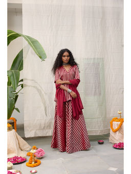 Raas Life - Maroon Amala Stripes Kurta and Sharara with Dupatta