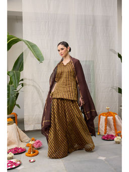 Raas Life - Brown Amala Stripes Kurta and Sharara with Dupatta