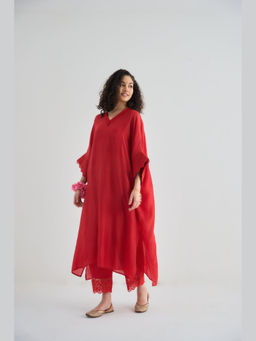 Raas Life - Red Angela Lace Work Kaftan and Pant