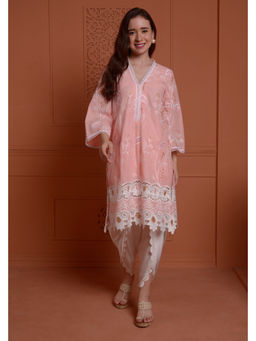 SURABHI ARYA - Pink Cotton Embroidered Kurta With Dhoti Co-ords