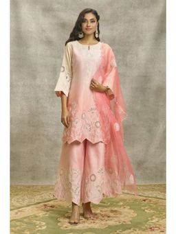 SURABHI ARYA - Peach Chanderi Embroidered Kurta With Palazzo and Dupatta