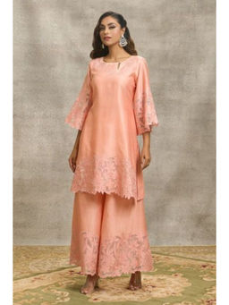 SURABHI ARYA - Peach Chanderi Embroidered Kurta With Palazzo Co-ords