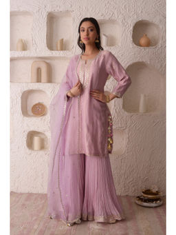 SURABHI ARYA - Lavender Tissue Embroidered Kurta With Gharara and Dupatta