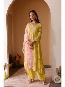 SURABHI ARYA - Yellow Georgette Embroidered Kurta With Pant and Dupatta