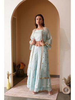 SURABHI ARYA - Blue Silk Embroidered Kurta With Sharara and Dupatta