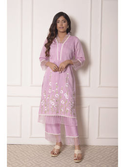 SURABHI ARYA - Purple Chanderi Embroidered Kurta With Pant Co-ords