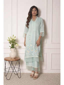 SURABHI ARYA - Blue Chanderi Embroidered Kurta With Pant Co-ords