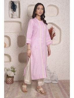 SURABHI ARYA - Purple Linen Solid/Plain Kurta With Pant Co-ords