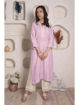 SURABHI ARYA - Purple Linen Embroidered Kurta With Pant Co-ords