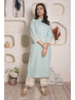 SURABHI ARYA - Blue Linen Solid/Plain Kurta With Pant Co-ords