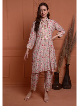 SURABHI ARYA - Pink Silk Floral Kurta With Pant Co-ords