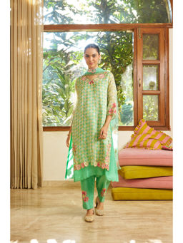 SURABHI ARYA - Green Organza Geometric Kurta With Pant and Dupatta