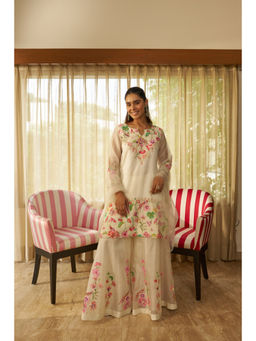 SURABHI ARYA - Ivory Organza Embroidered Kurta With Sharara and Dupatta