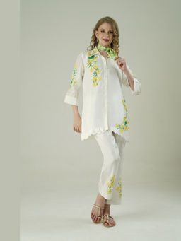 SURABHI ARYA - Ivory Silk Embroidered Shirt With Pant With Scarf