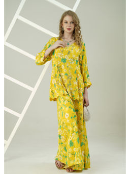 SURABHI ARYA - Yellow Crepe Embroidered Kurta With Sharara Co-ords