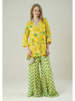 SURABHI ARYA - Yellow Cotton Floral Kurta With Sharara Co-ords
