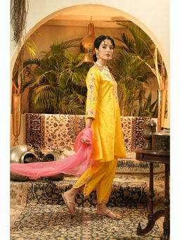 SURABHI ARYA - Yellow Silk Embroidered Kurta With Pant and Dupatta