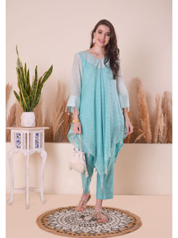 SURABHI ARYA - Blue Cotton Embroidered Kurta With Pant Co-ords