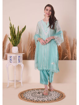 SURABHI ARYA - Blue Silk Embroidered Kurta With Pant and Dupatta