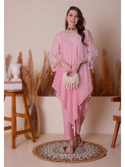 SURABHI ARYA - Pink Cotton Embroidered Kurta With Pant Co-ords