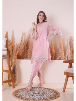 SURABHI ARYA - Pink Organza Embroidered Kurta With Dhoti Co-ords
