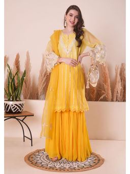SURABHI ARYA - Yellow Silk Embroidered Kurta With Sharara and Dupatta