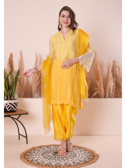 SURABHI ARYA - Yellow Chanderi Embroidered Kurta With Pant and Dupatta