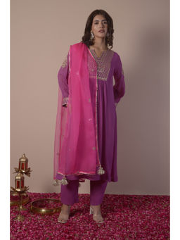 SURABHI ARYA - Purple Georgette Embroidered Kurta With Pant and Dupatta