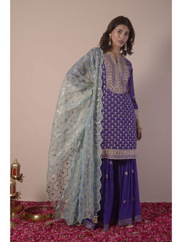 SURABHI ARYA - Purple Georgette Embroidered Kurta With Gharara and Dupatta