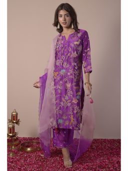 SURABHI ARYA - Purple Silk Embroidered Kurta With Pant and Dupatta