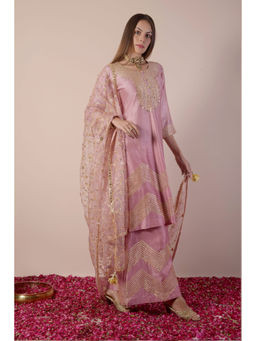 SURABHI ARYA - Mauve Silk Embroidered Kurta With Sharara and Dupatta