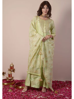 SURABHI ARYA - Green Silk Embroidered Kurta With Sharara and Dupatta