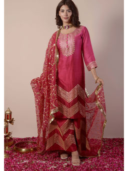 SURABHI ARYA - Pink Silk Embroidered Kurta With Sharara and Dupatta