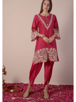 SURABHI ARYA - Red Silk Embroidered Kurta With Dhoti Co-ords