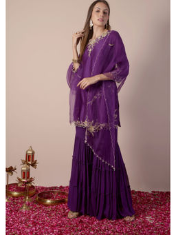 SURABHI ARYA - Purple Chanderi Embroidered Kurta With Gharara and Dupatta