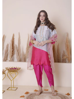 SURABHI ARYA - Multi-Color Chanderi Colorblock Kurta With Dhoti and Dupatta