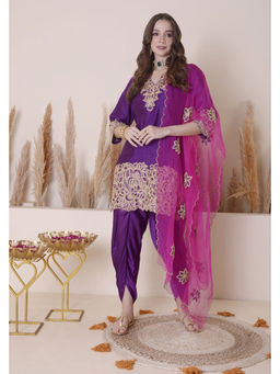 SURABHI ARYA - Purple Silk Embroidered Kurta With Dhoti and Dupatta