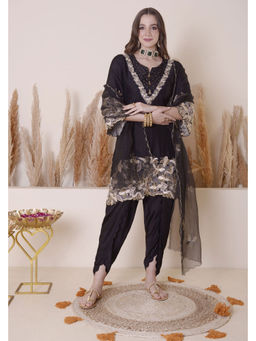 SURABHI ARYA - Black Cotton Embroidered Kurta With Dhoti and Dupatta