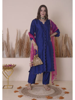 SURABHI ARYA - Blue Cotton Solid/Plain Kurta With Pant and Dupatta