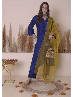 SURABHI ARYA - Blue Cotton Solid/Plain Kurta With Pant and Dupatta