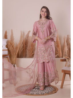SURABHI ARYA - Pink Silk Embroidered Kurta With Sharara and Dupatta